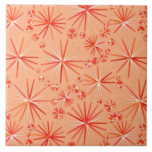 Mid Century Sputnik pattern, Shades of Coral Tile