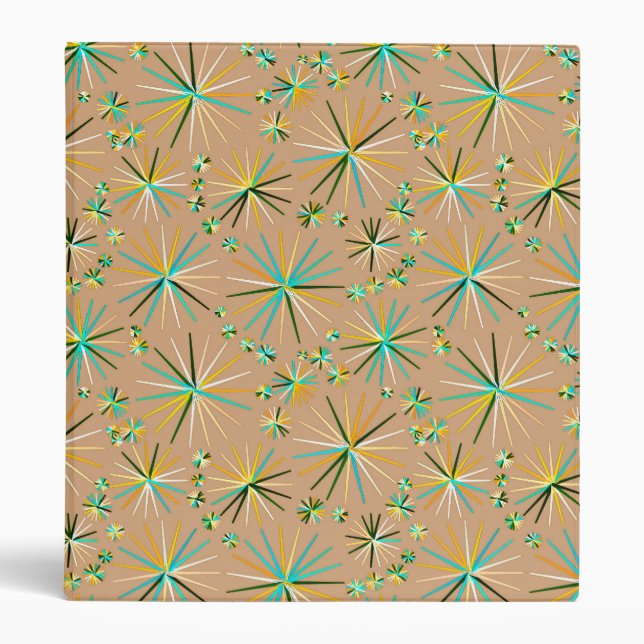 Mid Century Sputnik pattern, Taupe Tan 3 Ring Binder (Front)