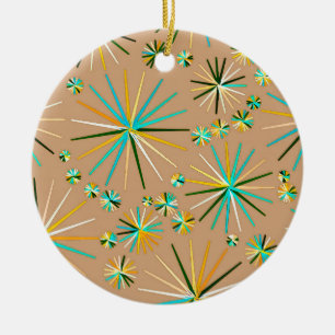 Mid Century Sputnik pattern, Taupe Tan Ceramic Ornament