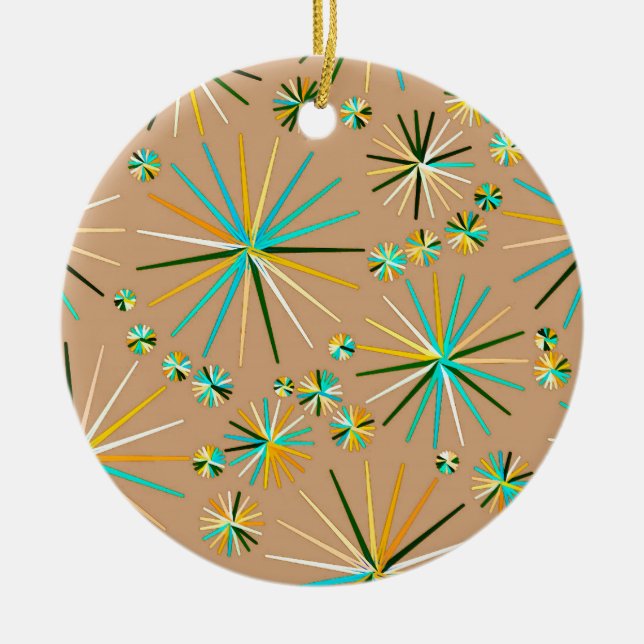 Mid Century Sputnik pattern, Taupe Tan Ceramic Ornament (Front)