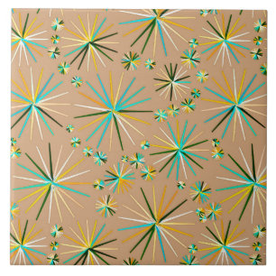 Mid Century Sputnik pattern, Taupe Tan Ceramic Tile