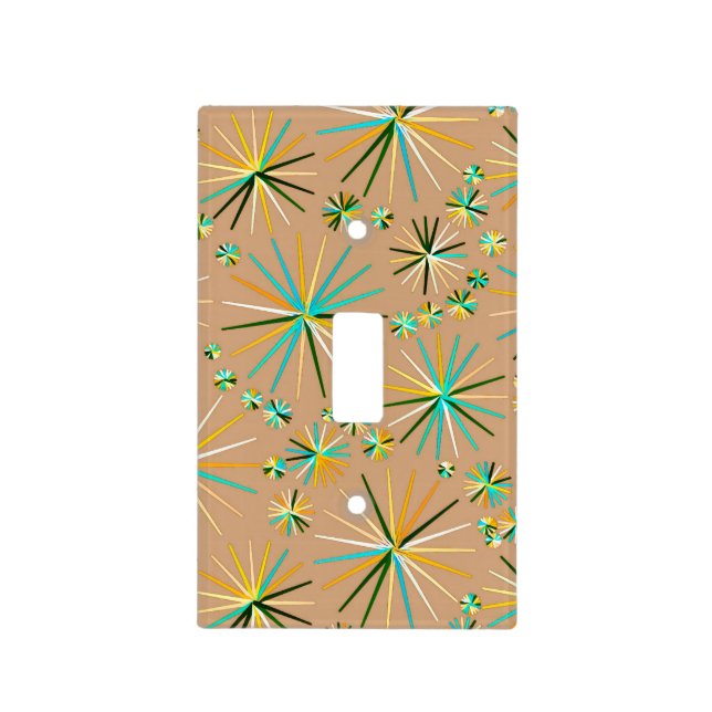 Mid Century Sputnik pattern, Taupe Tan Light Switch Cover (Front)
