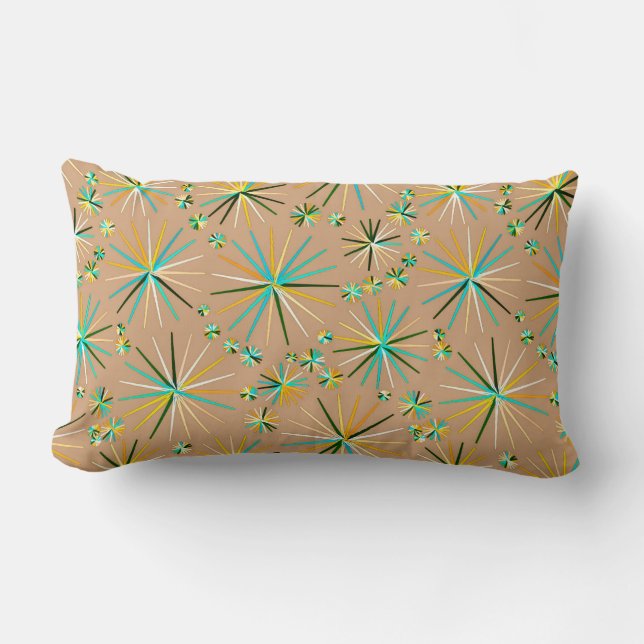 Mid Century Sputnik pattern, Taupe Tan Lumbar Pillow (Front)