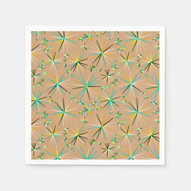 Mid Century Sputnik pattern, Taupe Tan Napkins (Front)