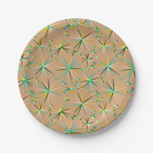 Mid Century Sputnik pattern, Taupe Tan Paper Plates