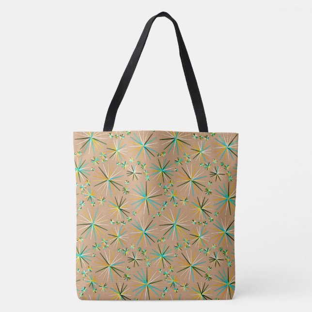 Mid Century Sputnik pattern, Taupe Tan Tote Bag (Front)