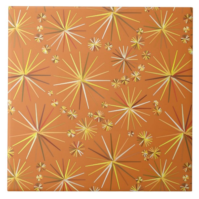 Mid Century Sputnik pattern, Terracotta Ceramic Tile (Front)