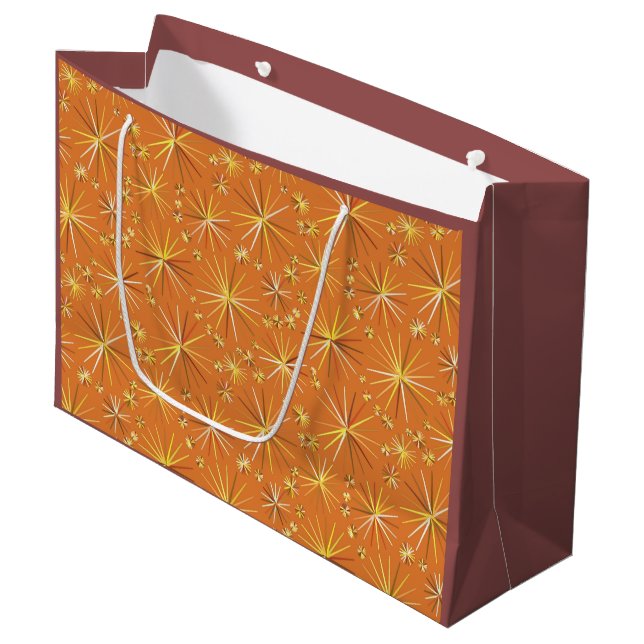 Mid Century Sputnik pattern, Terracotta Large Gift Bag (Front Angled)