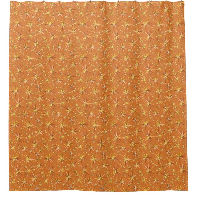 Mid Century Sputnik pattern, Terracotta Shower Curtain (Front)