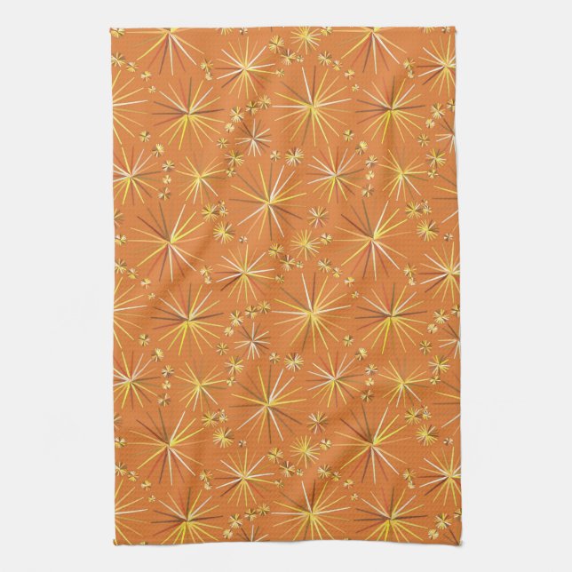 Mid Century Sputnik pattern, Terracotta Towel (Vertical)
