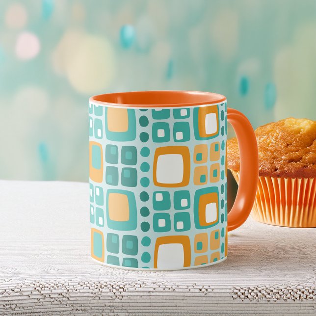 Mid Century Squares and Dots Pattern Teal, Orange Mug (Creator Uploaded)