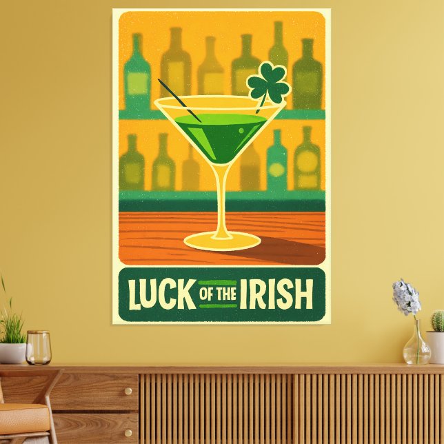 Mid Century St. Patrick's Shamrock Martini Art Canvas Print (Insitu(LivingRoom))