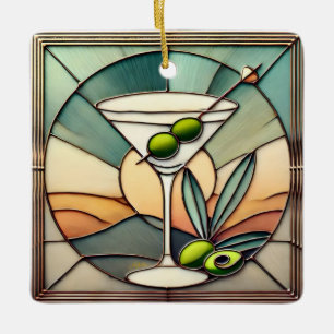 Mid Century Stained Glass 2 Olive Martini Ceramic Ornament