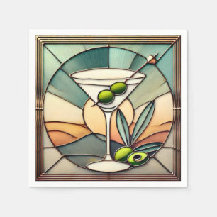 Mid Century Stained Glass 2 Olive Martini Napkins