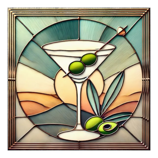 Mid Century Stained Glass 2 Olive Martini Photo Print (Front)