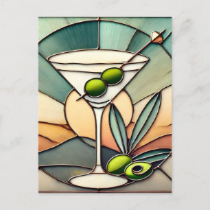 Mid Century Stained Glass 2 Olive Martini Postcard