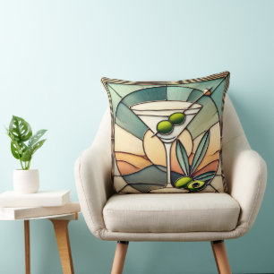 Mid Century Stained Glass 2 Olive Martini  Throw Pillow