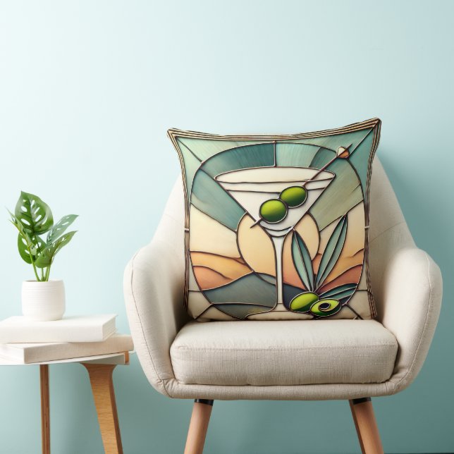 Mid Century Stained Glass 2 Olive Martini  Throw Pillow (Chair)