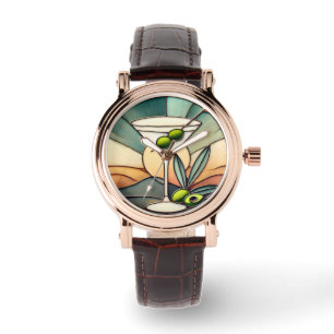 Mid Century Stained Glass 2 Olive Martini Watch