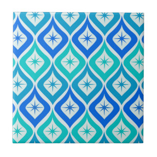 Mid Century Starbrusts on Blue turqouise ogee Ceramic Tile