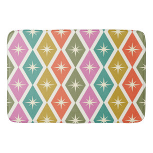 Mid Century Starbrusts on Colorful Retro Diamonds Bath Mat