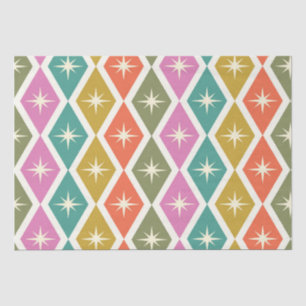 Mid Century Starbrusts on Colorful Retro Diamonds Tissue Paper