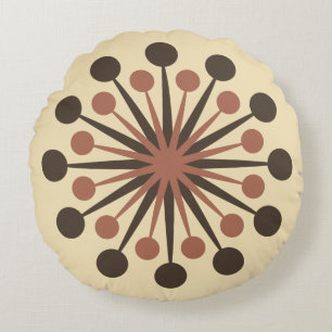 Mid Century Starburst Brown Clay Gold Round Pillow