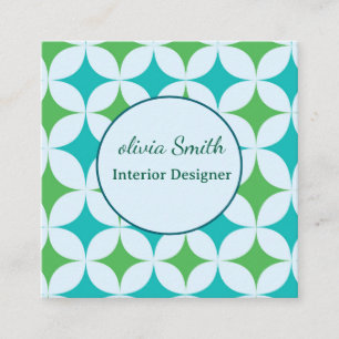 Mid Century  Starbursts in Green and Teal Custom  Square Business Card