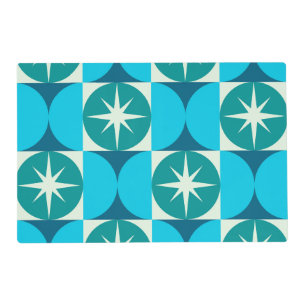 Mid Century Starbursts on Blue Teal Circles Placemat