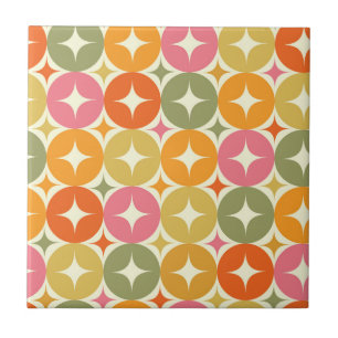Mid Century Starbursts on Colorful Circles Pattern Ceramic Tile
