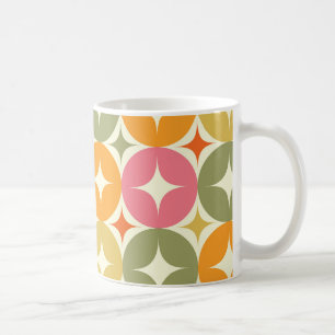 Mid Century Starbursts on Colorful Circles Pattern Coffee Mug