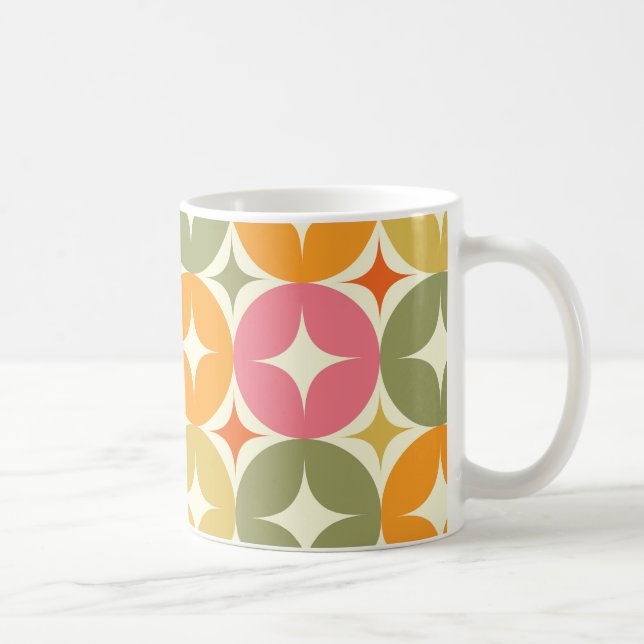 Mid Century Starbursts on Colorful Circles Pattern Coffee Mug (Right)