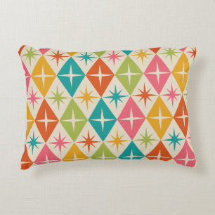 Mid Century Starbursts on Colorful Retro Diamonds Accent Pillow