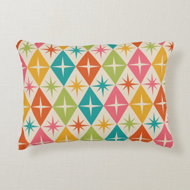 Mid Century Starbursts on Colorful Retro Diamonds  Accent Pillow (Front)