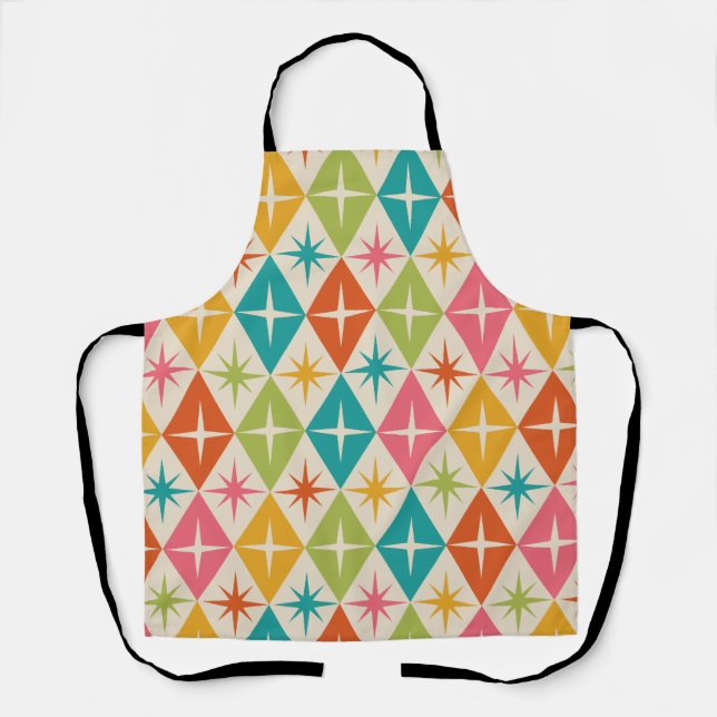 Mid Century Starbursts on Colorful Retro Diamonds  Apron (Front)