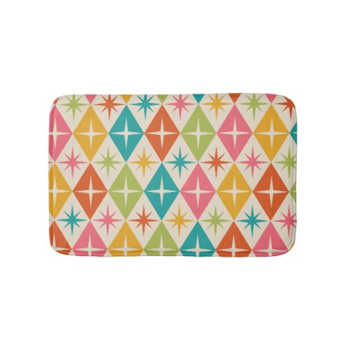 Mid Century Starbursts on Colorful Retro Diamonds Bath Mat