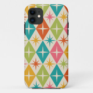Mid Century Starbursts on Colorful Retro Diamonds  iPhone 11 Case