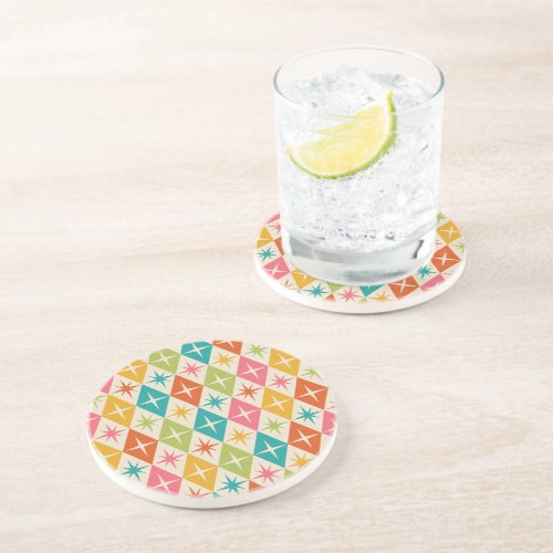 Mid Century Starbursts on Colorful Retro Diamonds  Coaster