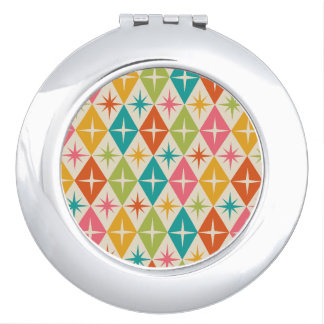 Mid Century Starbursts on Colorful Retro Diamonds Compact Mirror