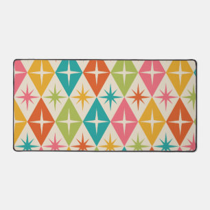 Mid Century Starbursts on Colorful Retro Diamonds  Desk Mat