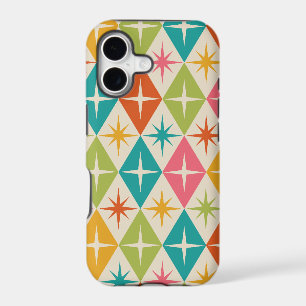 Mid Century Starbursts on Colorful Retro Diamonds iPhone 17 Case