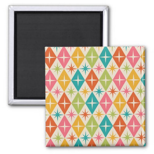 Mid Century Starbursts on Colorful Retro Diamonds  Magnet