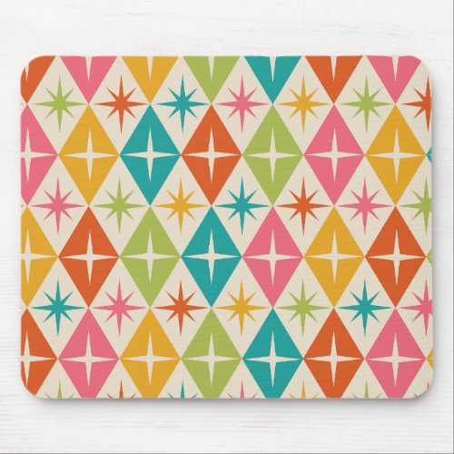 Mid Century Starbursts on Colorful Retro Diamonds  Mouse Pad