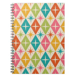 Mid Century Starbursts on Colorful Retro Diamonds Notebook