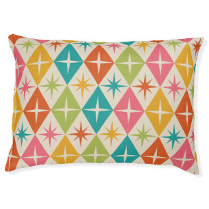 Mid Century Starbursts on Colorful Retro Diamonds Pet Bed