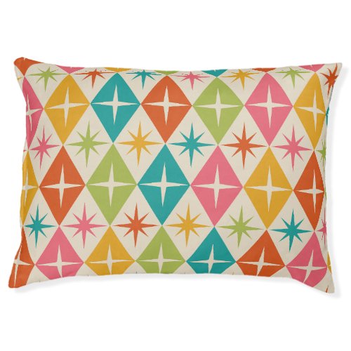 Mid Century Starbursts on Colorful Retro Diamonds  Pet Bed