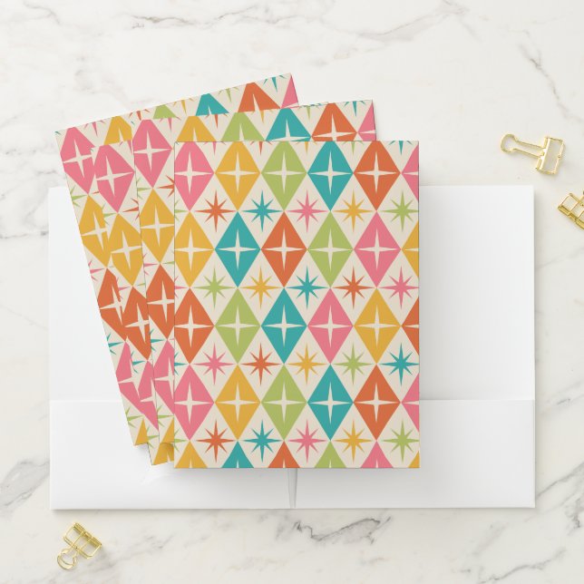 Mid Century Starbursts on Colorful Retro Diamonds  Pocket Folder (In Situ)