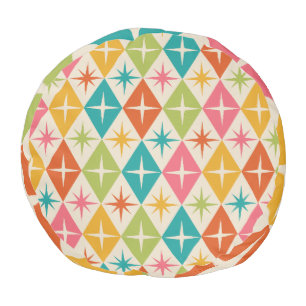 Mid Century Starbursts on Colorful Retro Diamonds Pouf