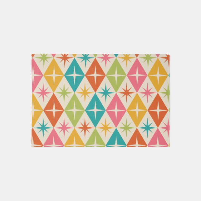 Mid Century Starbursts on Colorful Retro Diamonds Rug (Front)