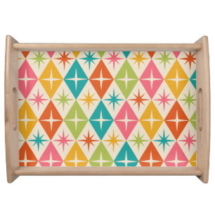 Mid Century Starbursts on Colorful Retro Diamonds Serving Tray